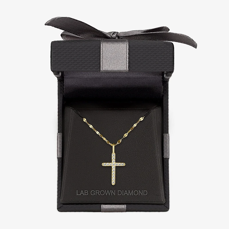 Cross (G-H / Si2 I1) Womens 1/ CT. T.W. Lab Grown White Diamond 10K Gold Cross 18 Inch Pendant Necklace