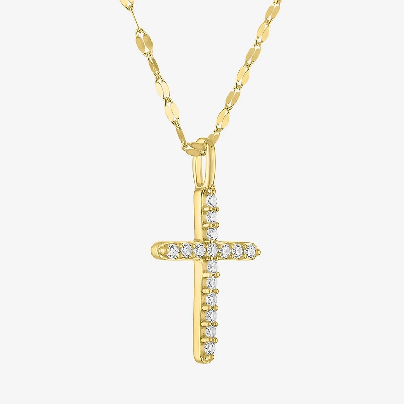 Cross (G-H / Si2 I1) Womens 1/ CT. T.W. Lab Grown White Diamond 10K Gold Cross 18 Inch Pendant Necklace