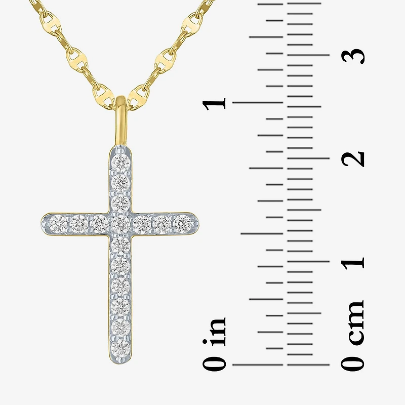 Cross (G-H / Si2 I1) Womens 1/3 CT. T.W. Lab Grown White Diamond 10K Gold Cross 18 Inch Pendant Necklace