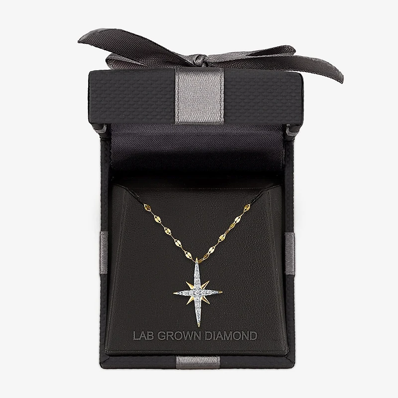 North Star (G-H / Si2 I1) Womens 1/6 CT. T.W. Lab Grown White Diamond 10K Gold Star 16 Inch Pendant Necklace