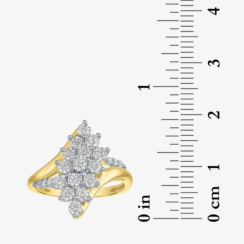 (G-H/Si2-I1) Womens 1 CT. T.W. Lab Grown White Diamond 10K Gold Marquise Cluster Cocktail Ring