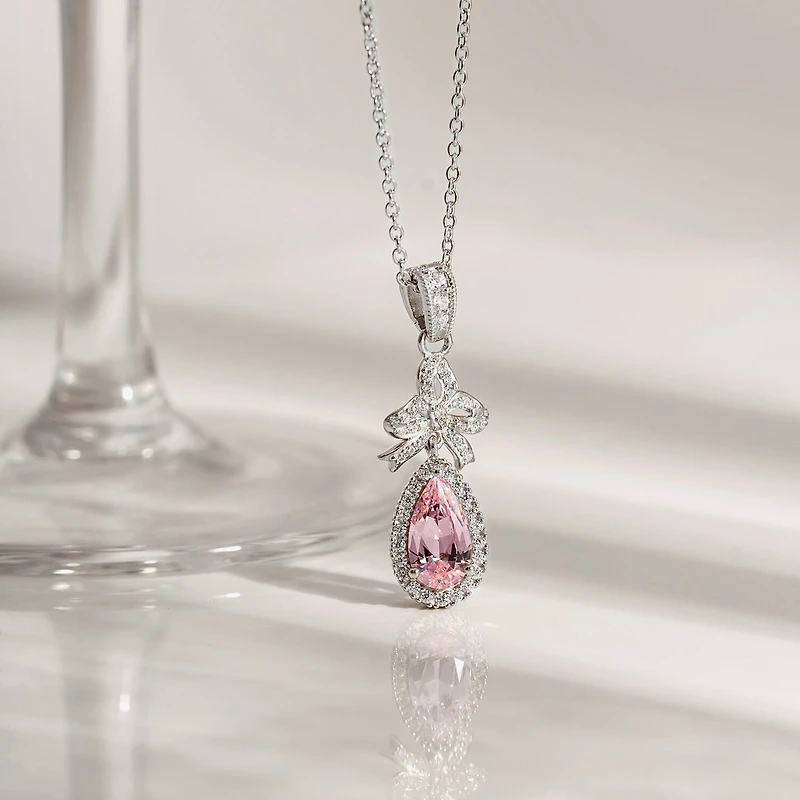 Diamonart Marilyn Monroe Womens Pink Cubic Zirconia Sterling Silver Bow 18 Inch Pendant Necklace