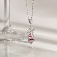 Diamonart Marilyn Monroe Womens Pink Cubic Zirconia Sterling Silver Bow 18 Inch Pendant Necklace