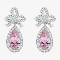 Diamonart Marilyn Monroe Womens Pink Cubic Zirconia Sterling Silver Bow Pear Round Drop Earrings