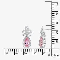 Diamonart Marilyn Monroe Womens Pink Cubic Zirconia Sterling Silver Bow Pear Round Drop Earrings