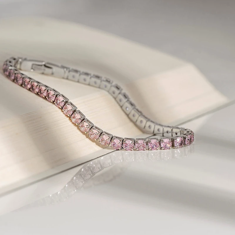 Diamonart Marilyn Monroe Womens Pink Cubic Zirconia Sterling Silver 7.25 Inch Tennis Bracelet