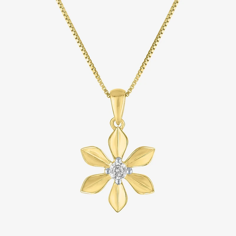 Flower (Gh / Si2 I1) Womens 1/10 CT. T.W. Lab Grown White Diamond 14K Gold Over Silver Flower 18 Inch Pendant Necklace
