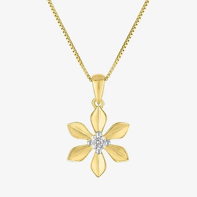 Flower (Gh / Si2 I1) Womens 1/10 CT. T.W. Lab Grown White Diamond 14K Gold Over Silver Flower 18 Inch Pendant Necklace