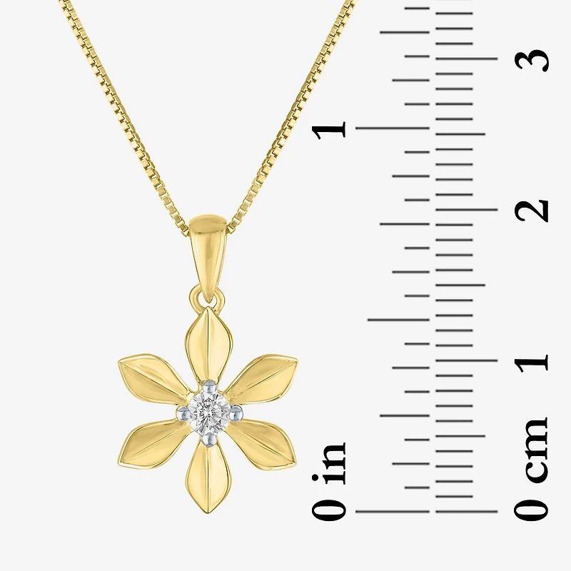 Flower (Gh / Si2 I1) Womens 1/10 CT. T.W. Lab Grown White Diamond 14K Gold Over Silver Flower 18 Inch Pendant Necklace