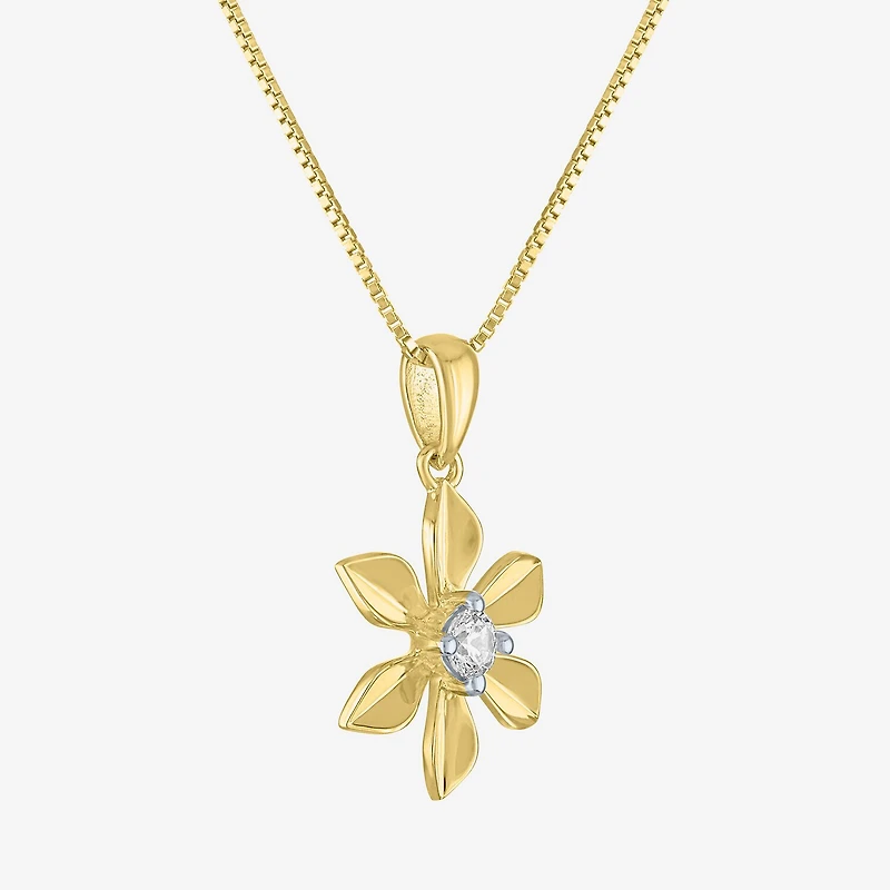 Flower (Gh / Si2 I1) Womens 1/10 CT. T.W. Lab Grown White Diamond 14K Gold Over Silver Flower 18 Inch Pendant Necklace