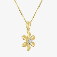 Flower (Gh / Si2 I1) Womens 1/10 CT. T.W. Lab Grown White Diamond 14K Gold Over Silver Flower 18 Inch Pendant Necklace