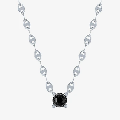 Diamond Addiction Womens 1/10 CT. T.W. Natural Black Diamond Sterling Silver Round 16 Inch Pendant Necklace