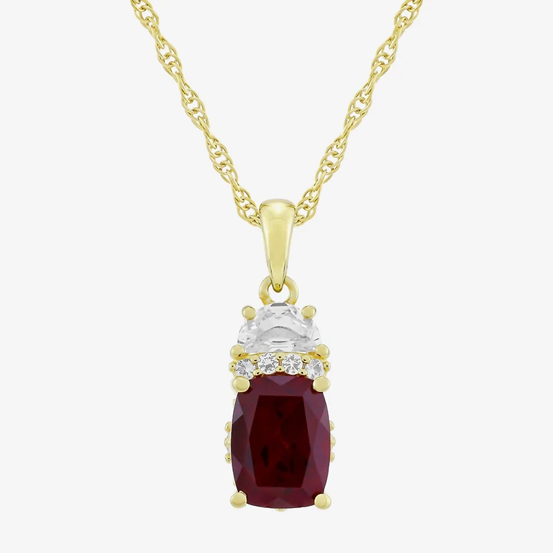 Womens Lab Created Red Ruby 14K Gold Over Silver Cushion 18 Inch Pendant Necklace