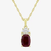 Womens Lab Created Red Ruby 14K Gold Over Silver Cushion 18 Inch Pendant Necklace