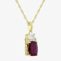 Womens Lab Created Red Ruby 14K Gold Over Silver Cushion 18 Inch Pendant Necklace