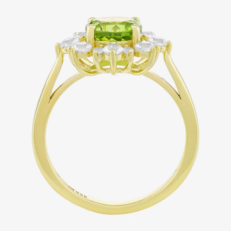 Womens Genuine Green Peridot 14K Gold Over Silver Sunburst Cocktail Ring