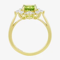 Womens Genuine Green Peridot 14K Gold Over Silver Sunburst Cocktail Ring