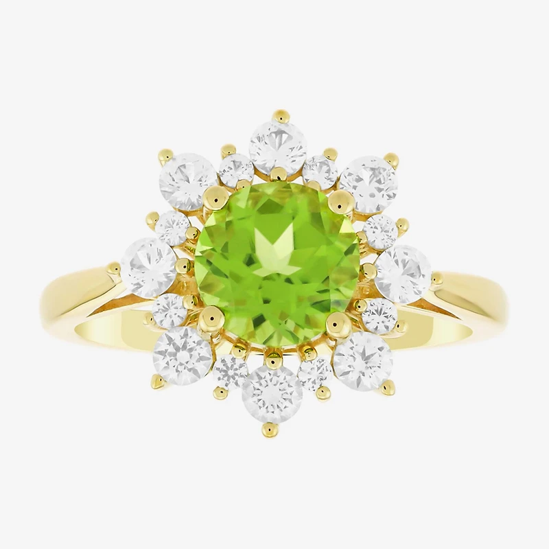 Womens Genuine Green Peridot 14K Gold Over Silver Sunburst Cocktail Ring