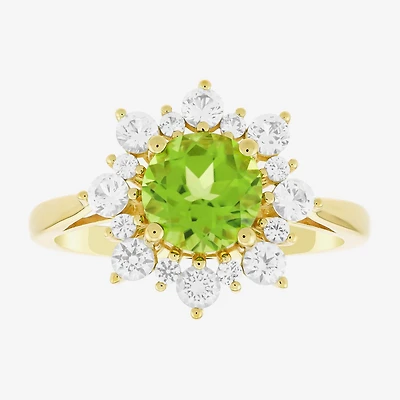 Womens Genuine Green Peridot 14K Gold Over Silver Sunburst Cocktail Ring