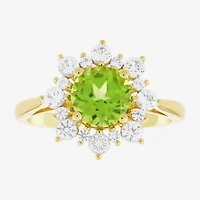 Womens Genuine Green Peridot 14K Gold Over Silver Sunburst Cocktail Ring
