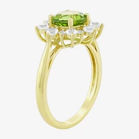 Womens Genuine Green Peridot 14K Gold Over Silver Sunburst Cocktail Ring