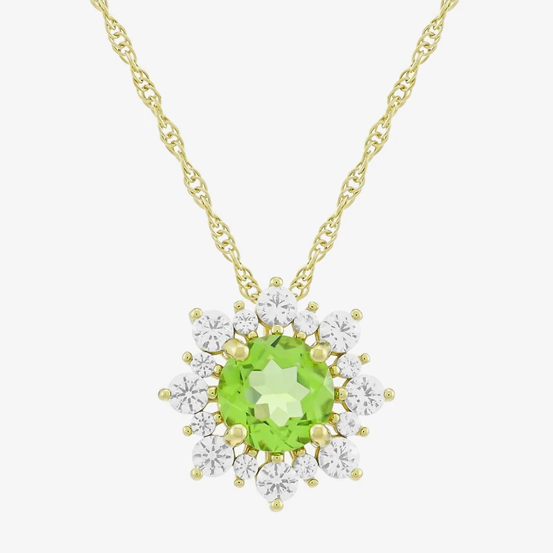 Womens Genuine Green Peridot 14K Gold Over Silver Sunburst 18 Inch Pendant Necklace