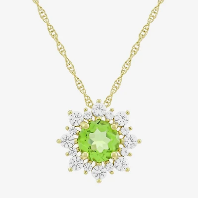 Womens Genuine Green Peridot 14K Gold Over Silver Sunburst 18 Inch Pendant Necklace