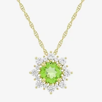 Womens Genuine Green Peridot 14K Gold Over Silver Sunburst 18 Inch Pendant Necklace