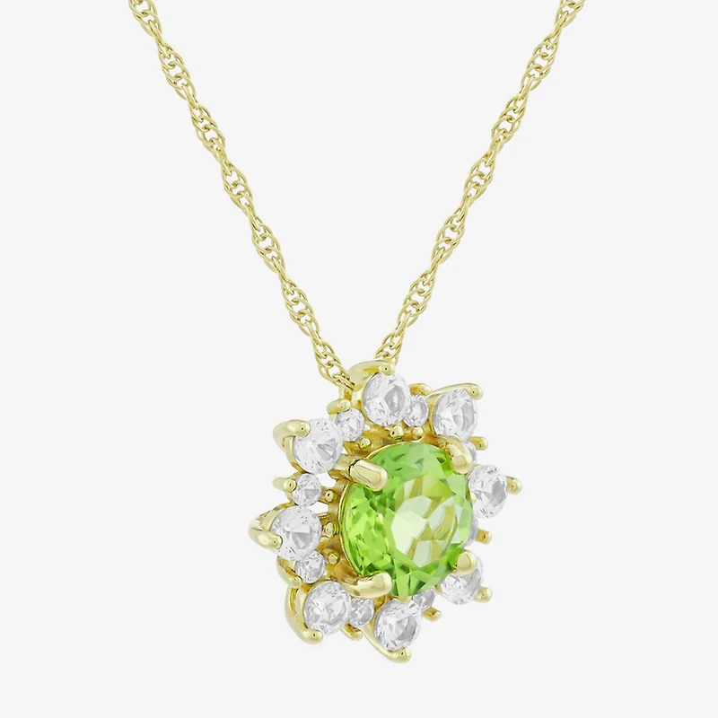 Womens Genuine Green Peridot 14K Gold Over Silver Sunburst 18 Inch Pendant Necklace