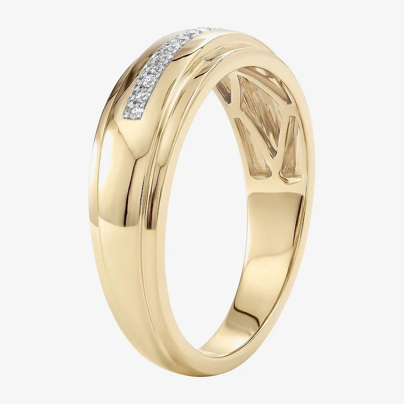 (F / Si2) Mens 1/10 CT. T.W. Lab Grown White Diamond 14K Gold Over Silver Wedding Band
