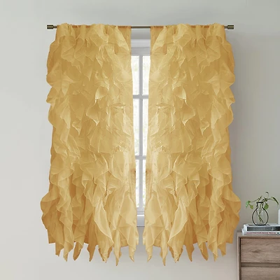 Sweet Home Collection Ruffled Rod Pocket Sheer Single Curtain Panel
