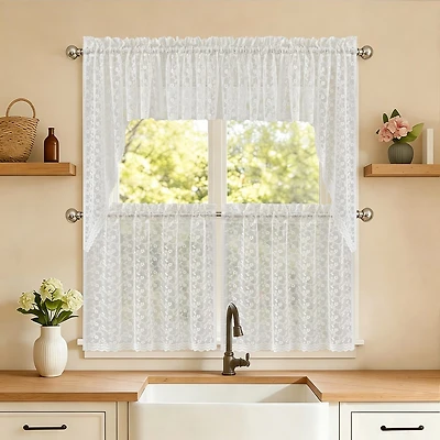 Sweet Home Collection Priscilla 5-pc. Rod Pocket Kitchen Curtains & Drapes Window Set