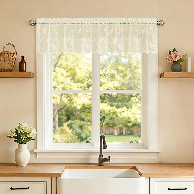 Sweet Home Collection Songbird Rod Pocket Scallop Valance