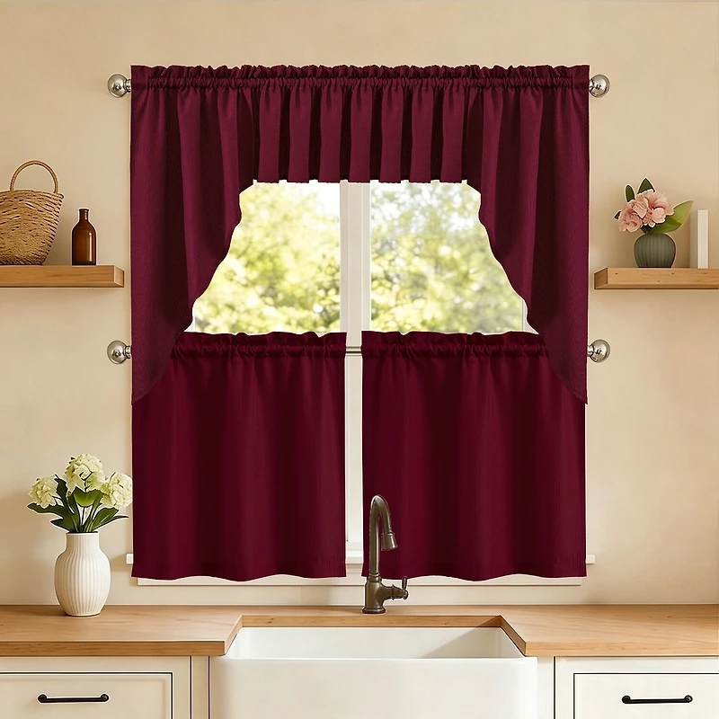 Sweet Home Collection Ripcord 5-pc. Rod Pocket Kitchen Curtains & Drapes Window Set
