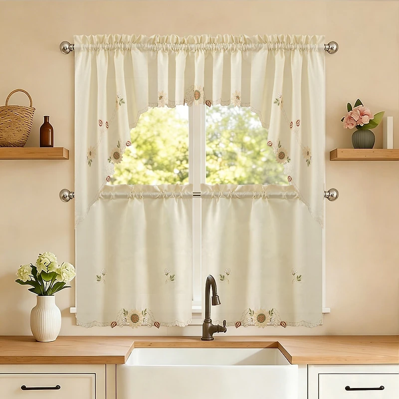 Sweet Home Collection Sunflower 2-pc. Rod Pocket Kitchen Curtains & Drapes Window Set