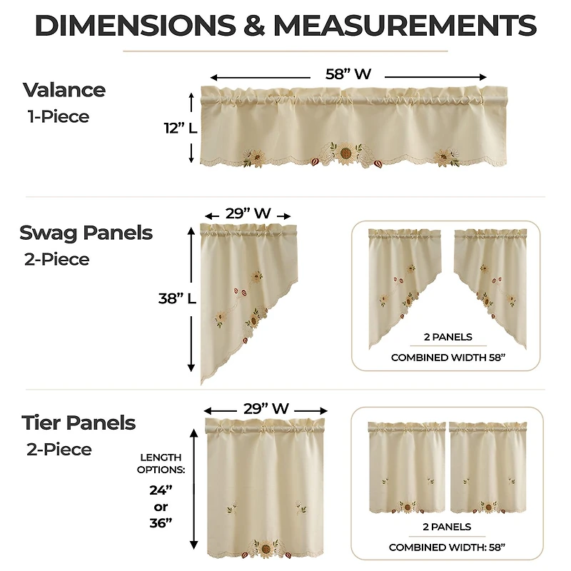 Sweet Home Collection Rosemary 5-pc. Rod Pocket Kitchen Curtains & Drapes Window Set