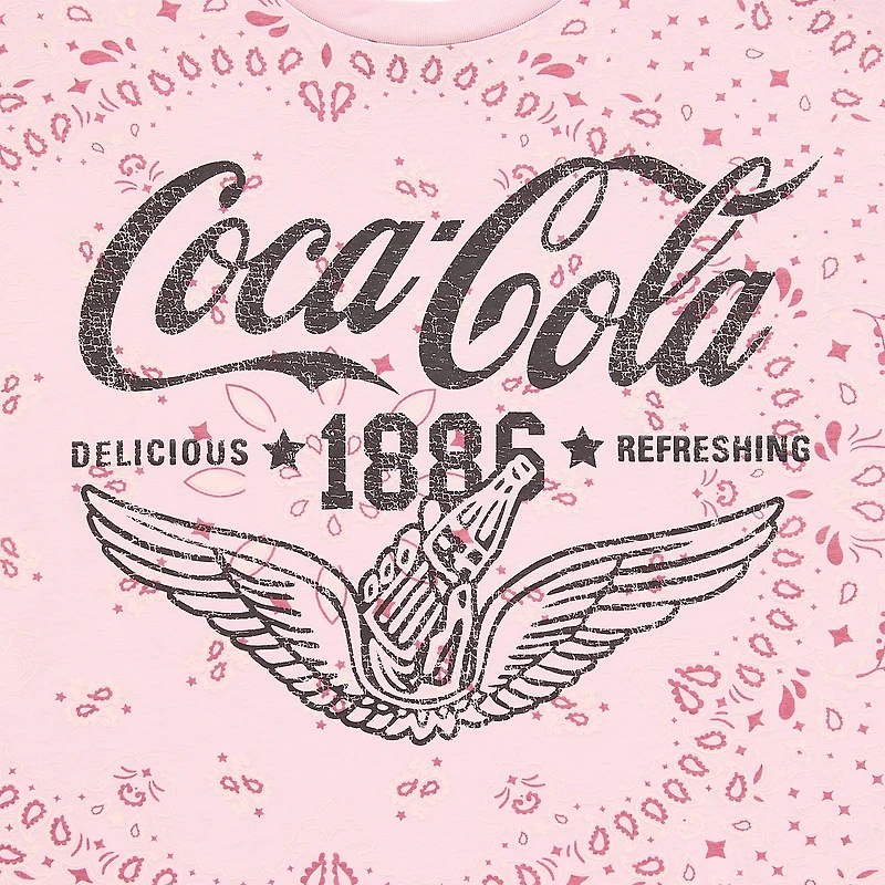 Coca-Cola Bandana Womens Juniors Crew Neck Short Sleeve Oversized Graphic T-Shirt