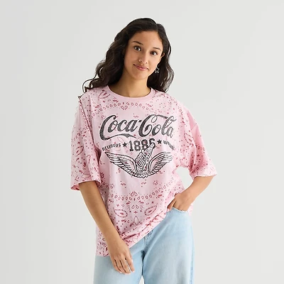 Coca-Cola Bandana Womens Juniors Crew Neck Short Sleeve Oversized Graphic T-Shirt