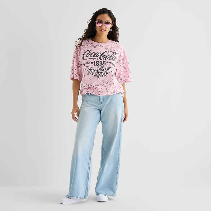 Coca-Cola Bandana Womens Juniors Crew Neck Short Sleeve Oversized Graphic T-Shirt