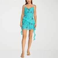 Trixxi Womens Juniors Round Neck Sleeveless Floral A-Line Dress