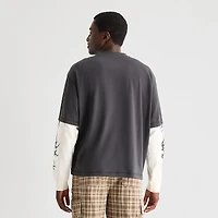 Arizona Mens Crew Neck Long Sleeve Twofer Graphic Shirt