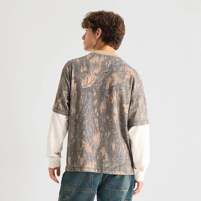 Arizona Mens Crew Neck Long Sleeve Twofer Graphic Shirt
