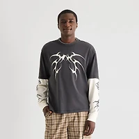 Arizona Mens Crew Neck Long Sleeve Twofer Graphic Shirt