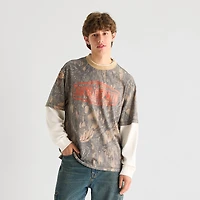 Arizona Mens Crew Neck Long Sleeve Twofer Graphic Shirt