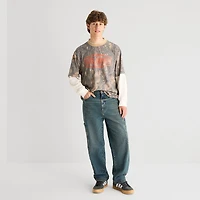 Arizona Mens Crew Neck Long Sleeve Twofer Graphic Shirt