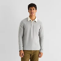 mutual weave Mens Regular Fit Long Sleeve Polo Shirt