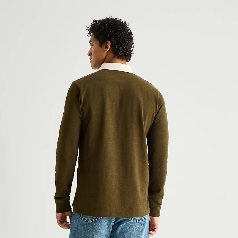 mutual weave Mens Regular Fit Long Sleeve Polo Shirt