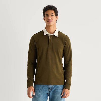 mutual weave Mens Regular Fit Long Sleeve Polo Shirt