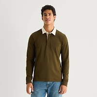 mutual weave Mens Regular Fit Long Sleeve Polo Shirt