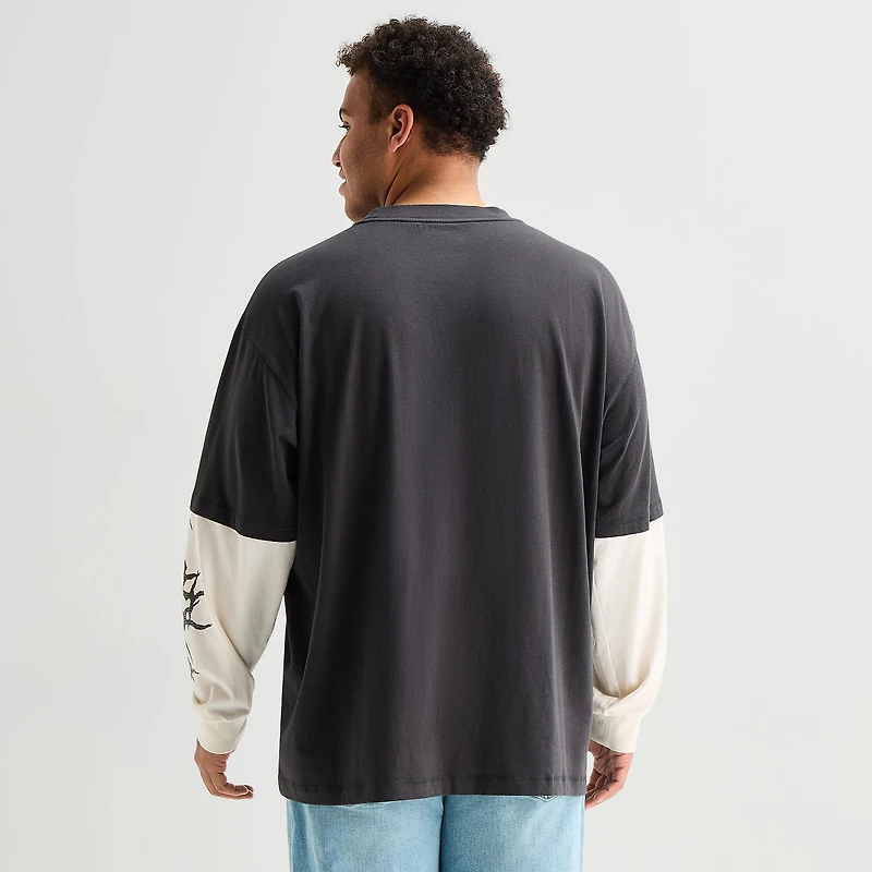 Arizona Mens Crew Neck Long Sleeve Big and Tall Twofer Graphic Shirt